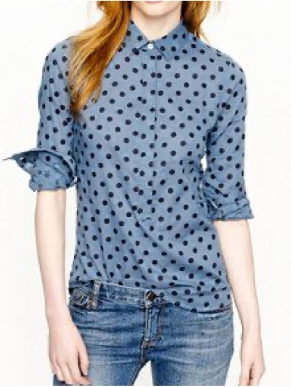 J.Crew Jacquard Dot Popover Shirt Blue Polka Dot XS